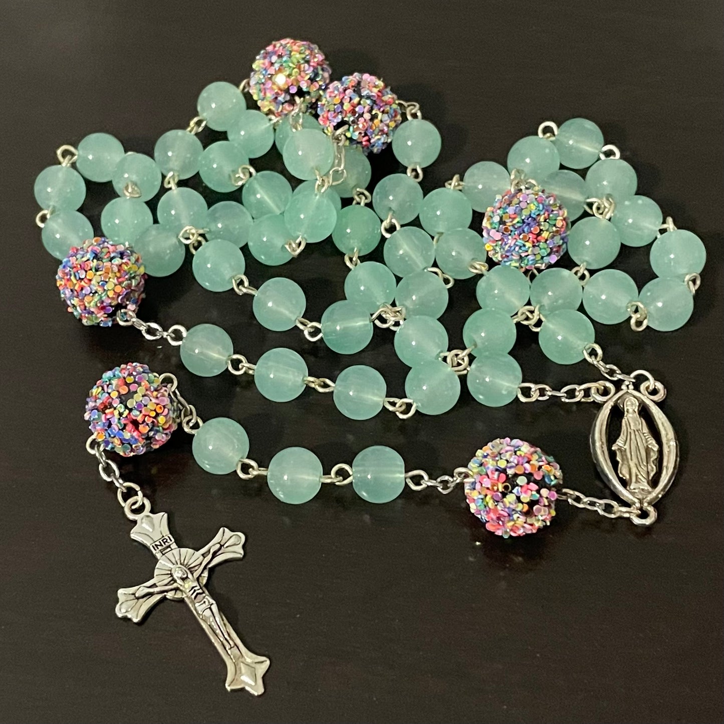 Mint Confetti Catholic Rosary