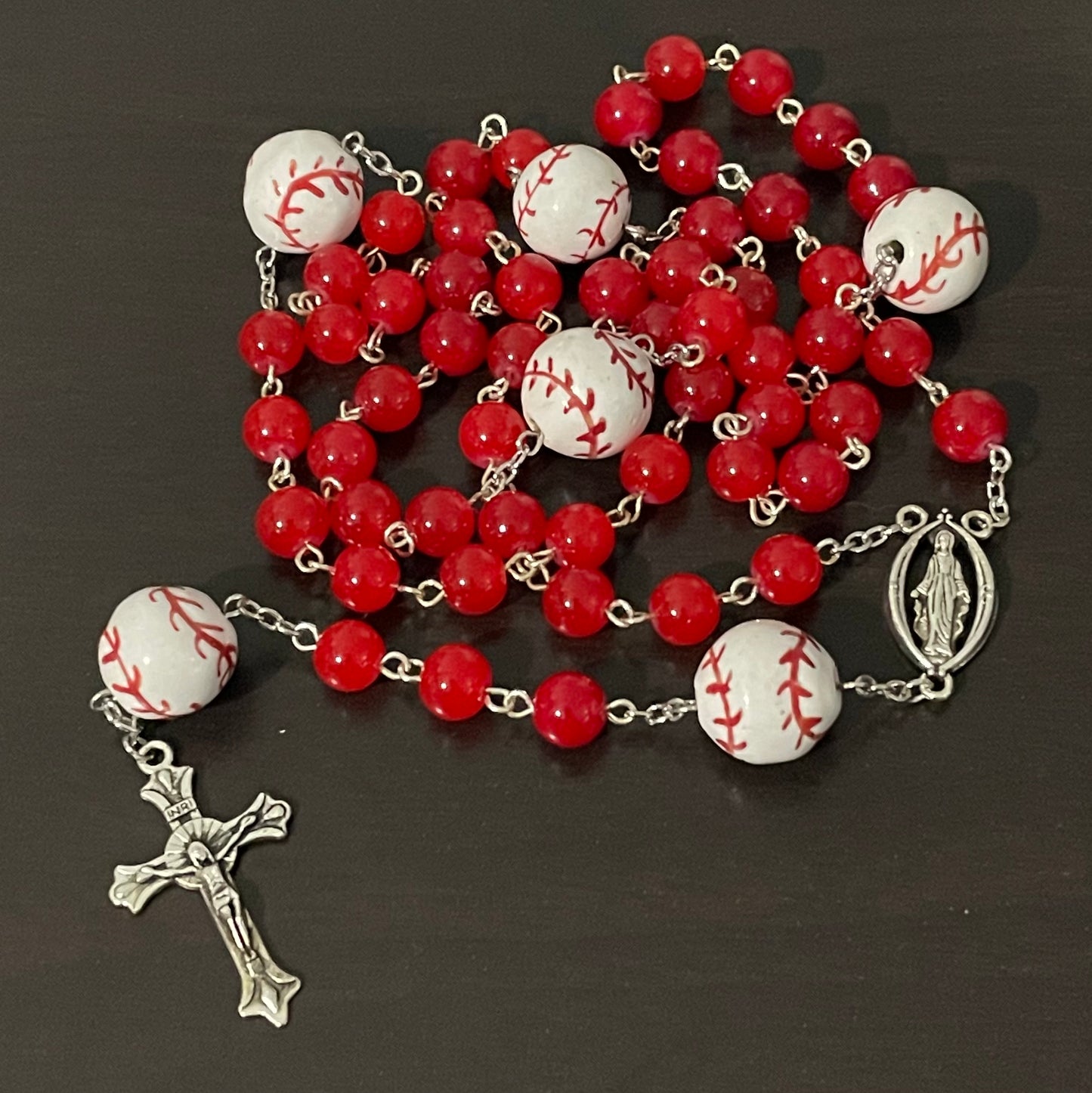 Red Baseball Catholic Rosary