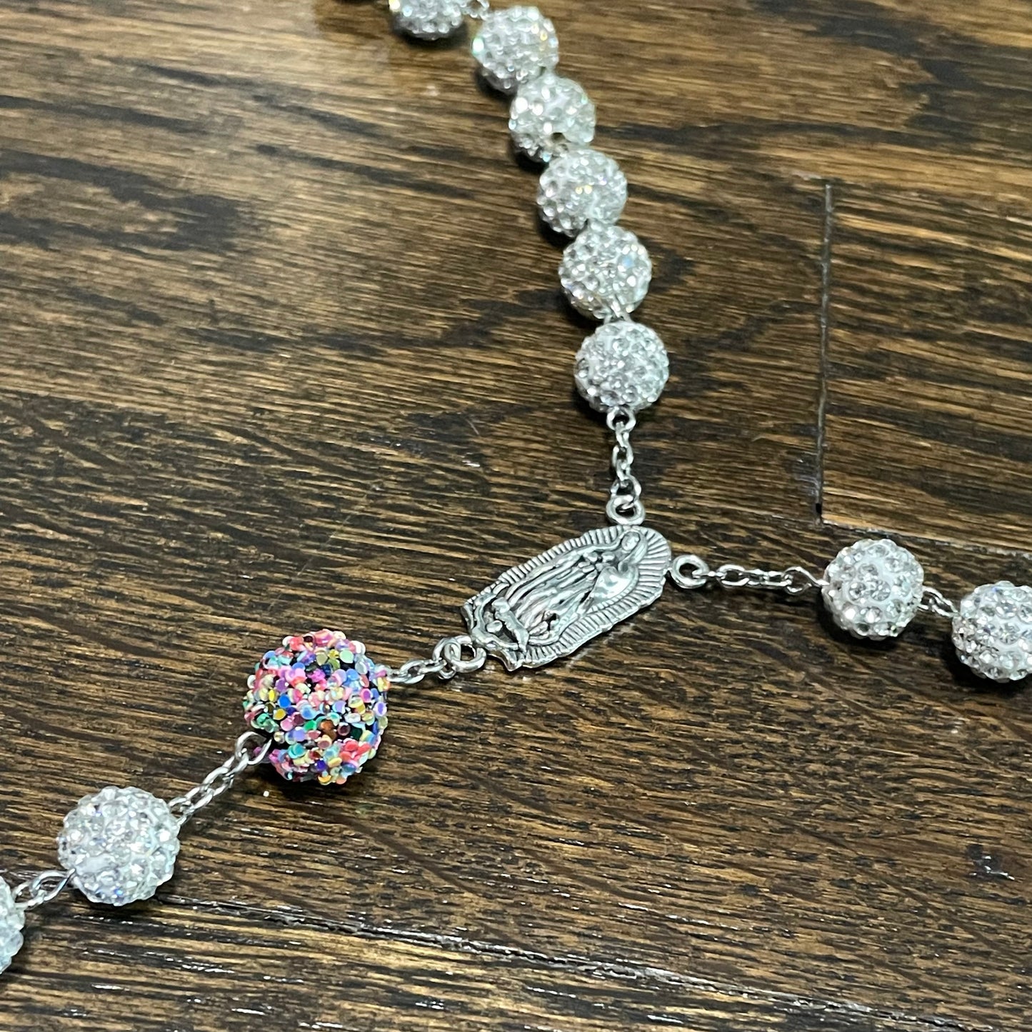 Confetti White Glam Rhinestone Rosary
