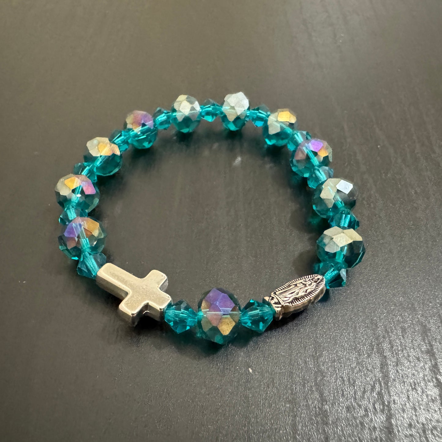 Aqua Glass Beaded Rosary Bracelet