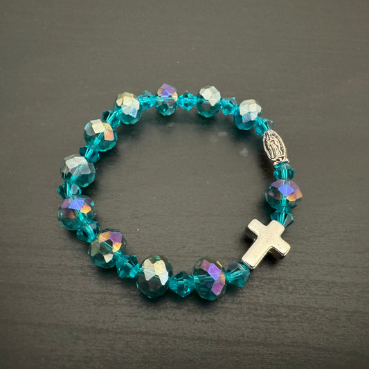 Aqua Glass Beaded Rosary Bracelet