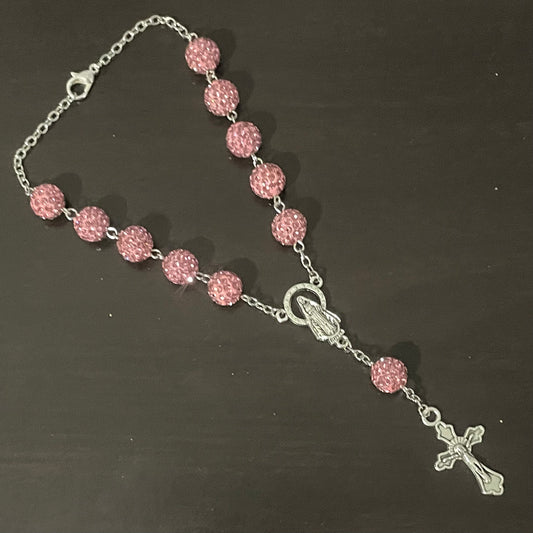 Pink Glam Rhinestone Mini Car Rosary