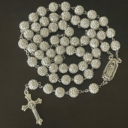 White Glam Rhinestone Rosary