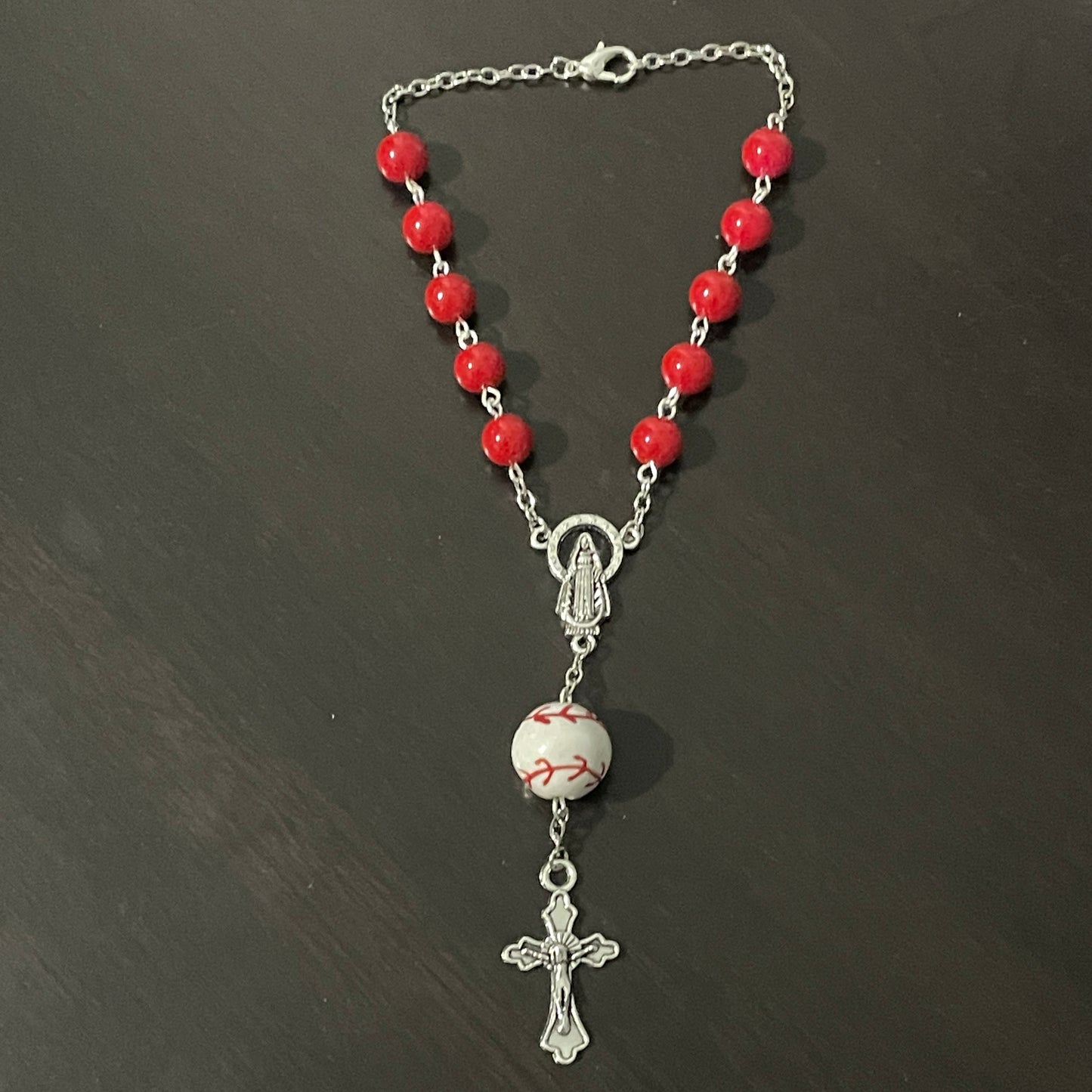 Red Baseball Car Rosary