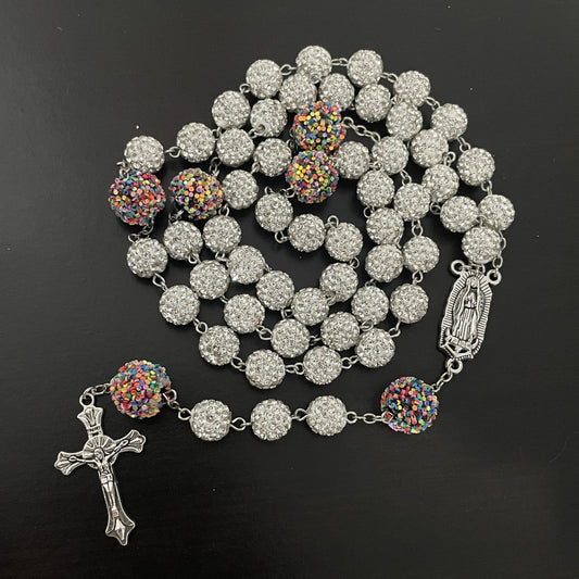 Confetti White Glam Rhinestone Rosary