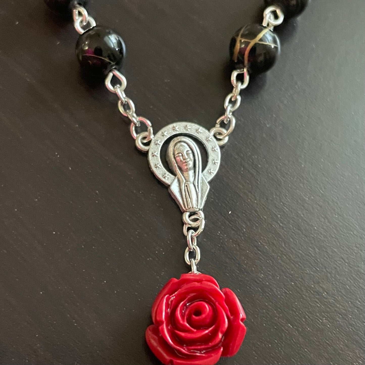 Little Black Car Rosary with Rose